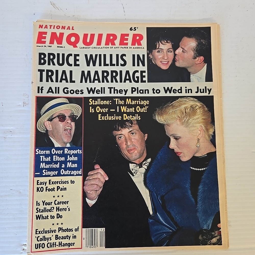 National Enquirer Magazine March 24 1987 Stallone Elton John Bruce Willis